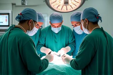 手術室での外科チームの執刀風景